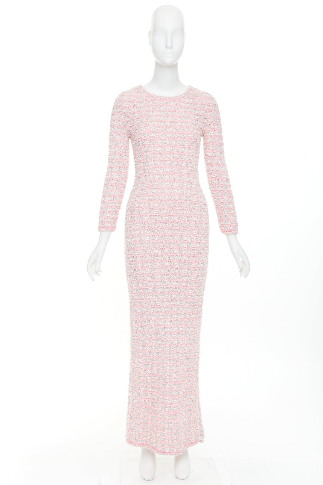 BALENCIAGA 2022 light pink stretch cotton tweed back to front midi dress XS