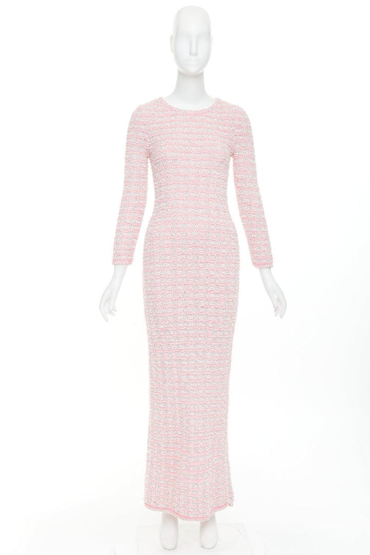 BALENCIAGA 2022 light pink stretch cotton tweed back to front midi dress XS