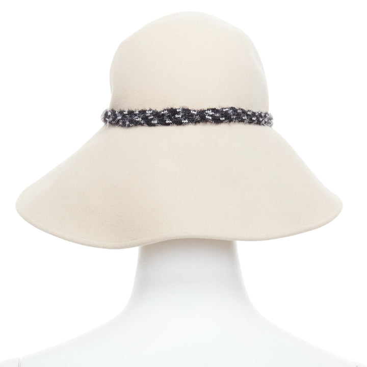 MAISON MICHEL beige rabbit felt braid trim M charm visor fedora hat M