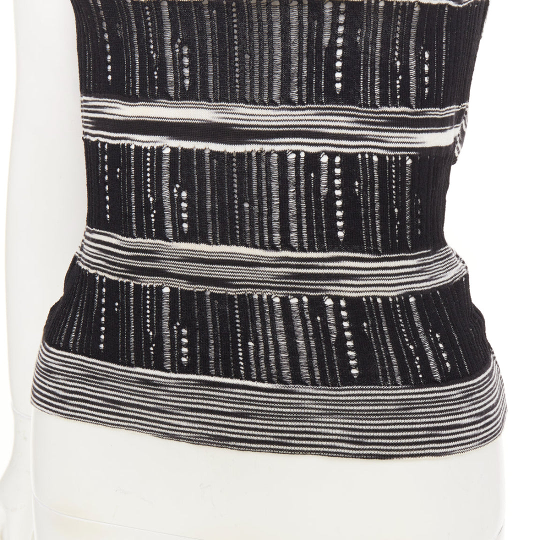 MISSONI black white cotton multi horizontal striped open knit halter top IT38 XS