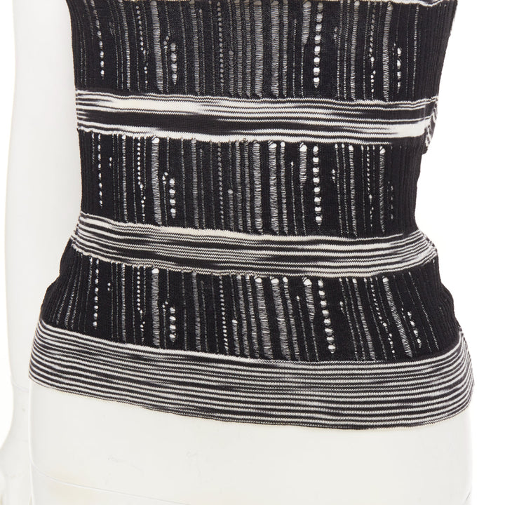 MISSONI black white cotton multi horizontal striped open knit halter top IT38 XS