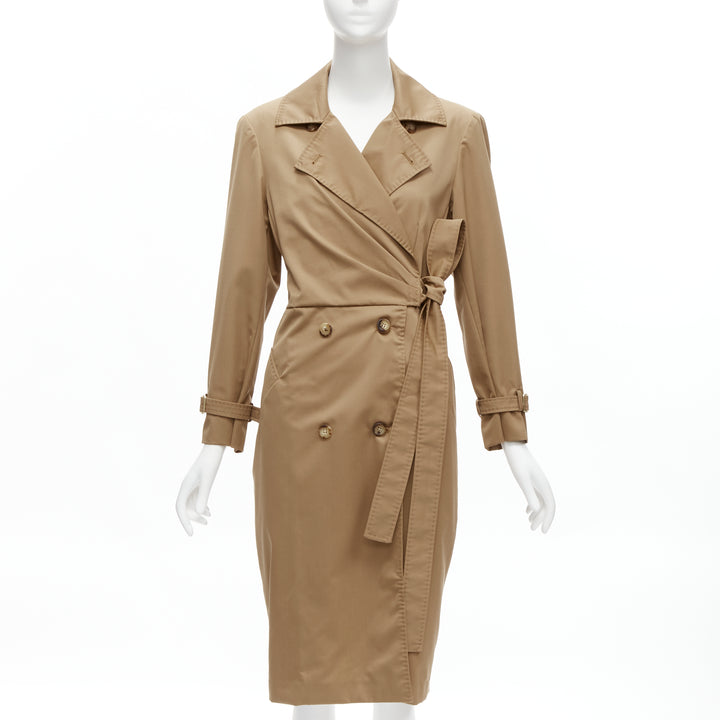 MAX MARA 100% virgin wool tan wrap tie trench coat dress IT42 M