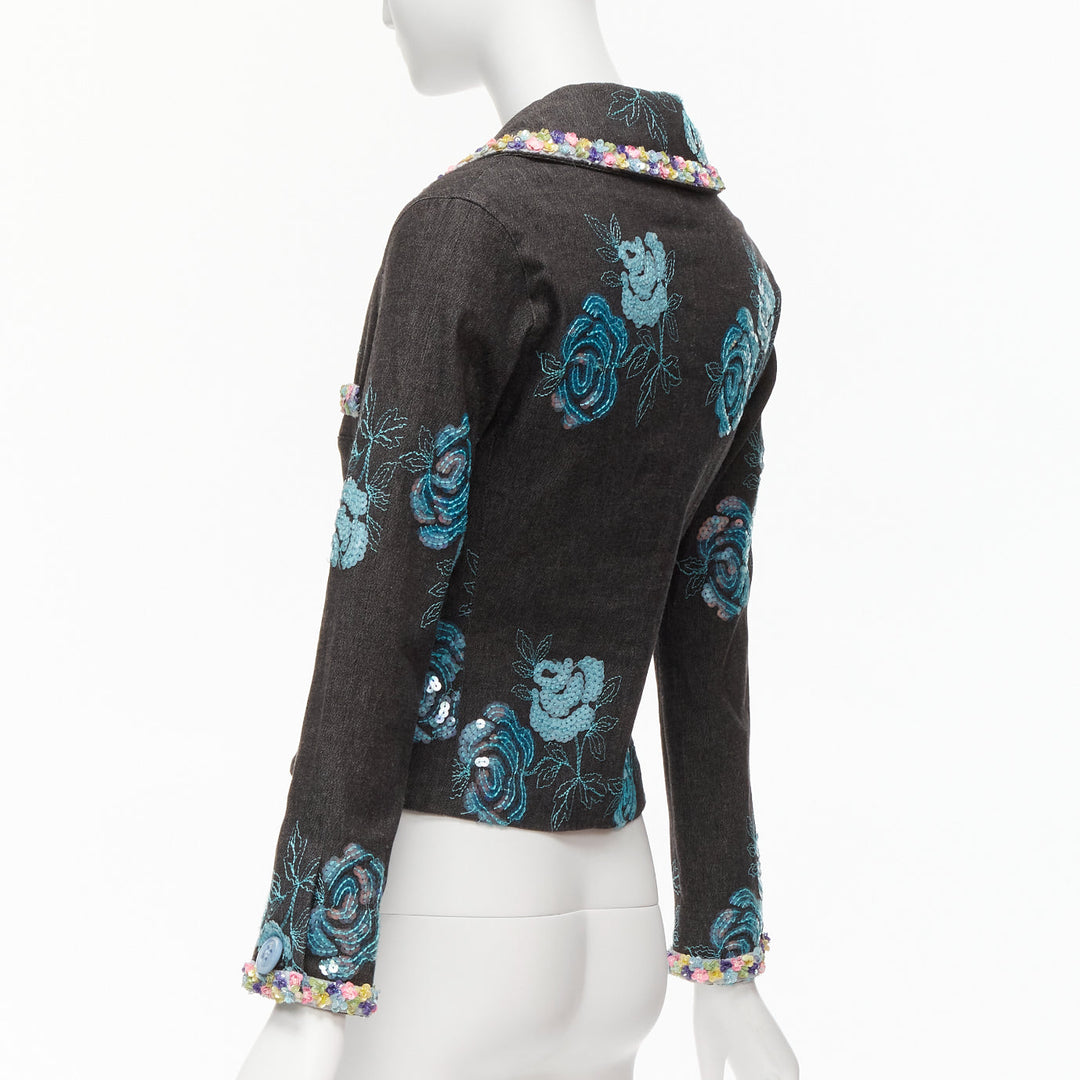 VOYAGE INVEST IN THE ORIGINAL LONDON blue colourful sequins grey peplum jacket S