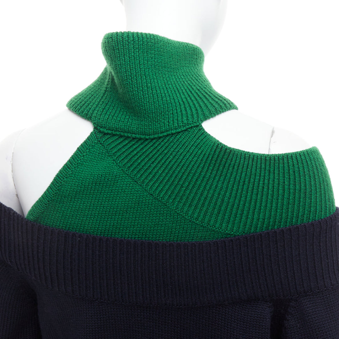 MONSE navy green merino wool asymmetric cut out  sweater S