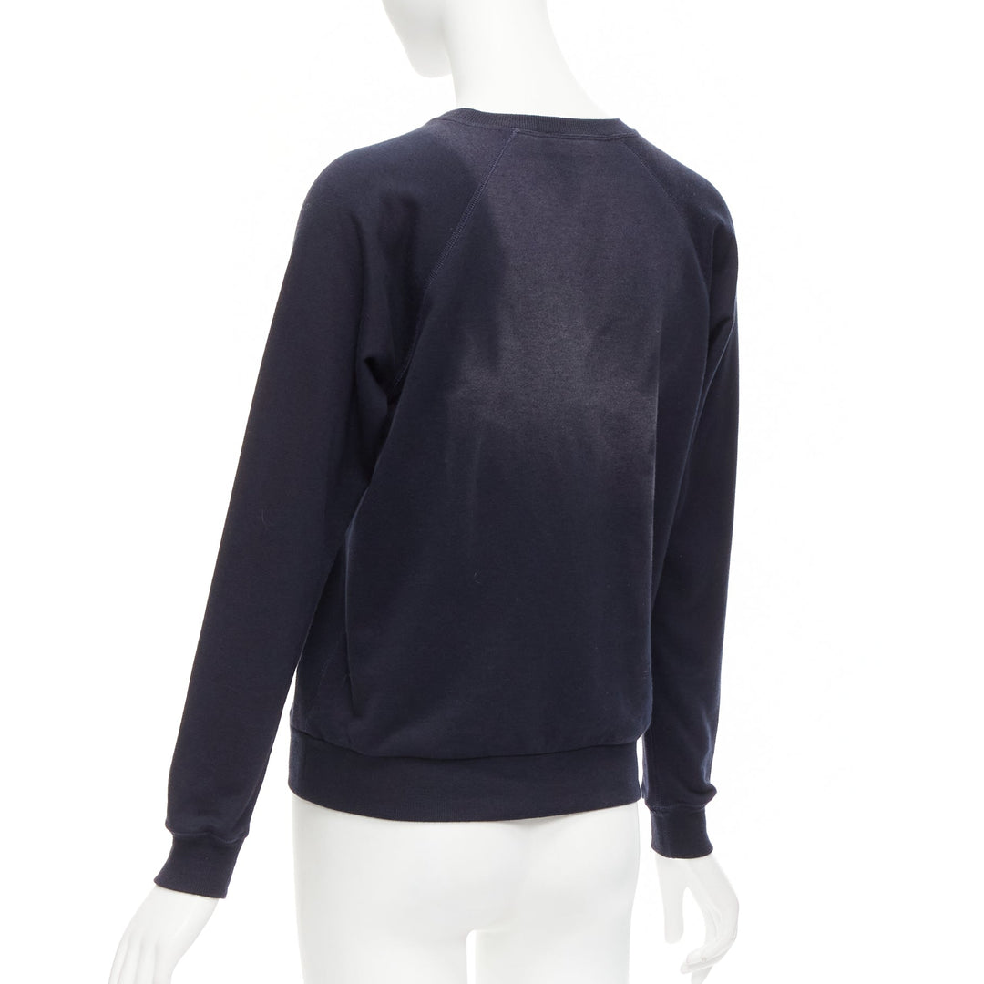 CELINE Anchor navy cotton cashmere logo print crew long sleeve sweatshirt XS