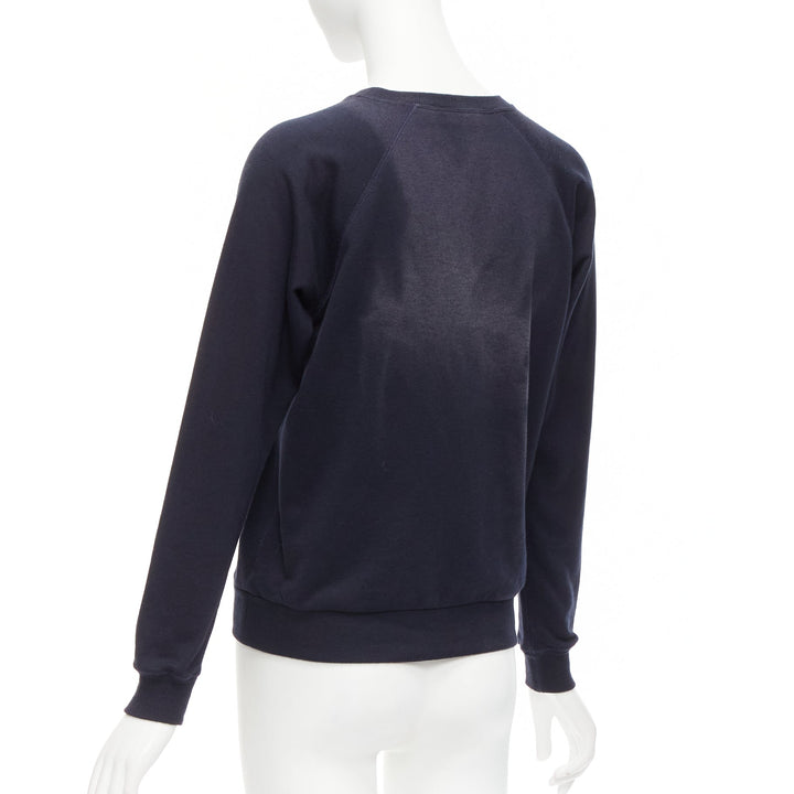 CELINE Anchor navy cotton cashmere logo print crew long sleeve sweatshirt XS