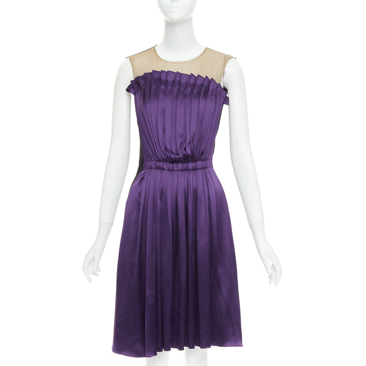 LANVIN 2006 Runway purple nude silk gathered panelled cocktail dress FR36 S