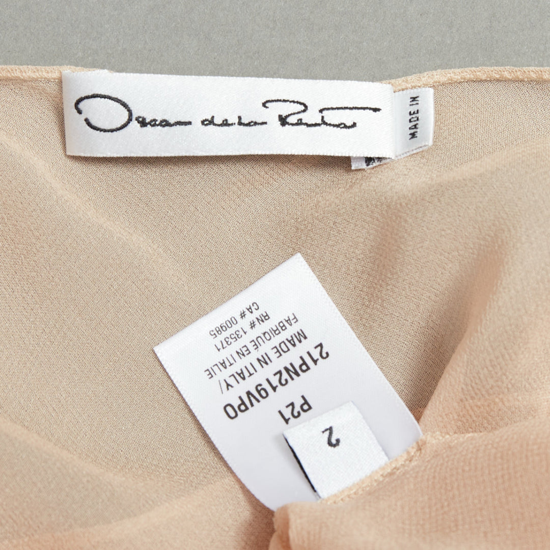 OSCAR DE LA RENTA P21 nude sheer 100% silk mini slip dress US2 S