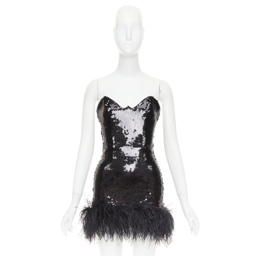 ALEXANDRE VAUTHIER SS2022 Runway black sequin pailette feather hem mini dress