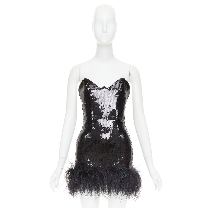 ALEXANDRE VAUTHIER SS2022 Runway black sequin pailette feather hem mini dress