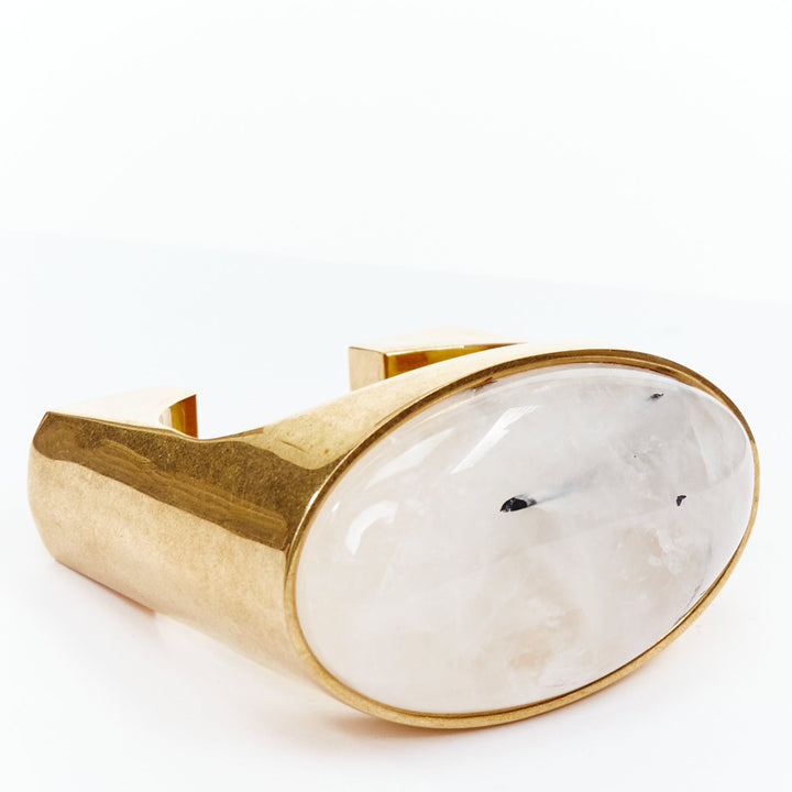 SAINT LAURENT Pierre oversized geometric marble stone gold bangle