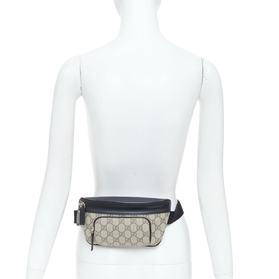 GUCCI Eden Supreme GG monogram canvas black leather belt bag