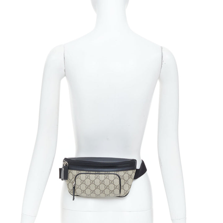 GUCCI Eden Supreme GG monogram canvas black leather belt bag