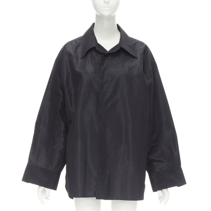 JOHN GALLIANO Vintage black acetate silk blend stiff buttonless shirt M