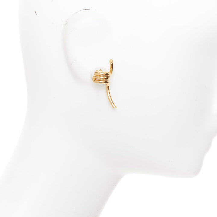 CELINE 2017  Phoebe Philo Barbele gold spiral spring geometric pin earrings Pair
