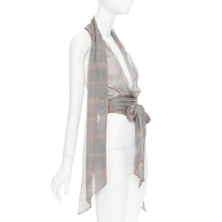 ALEXANDRE VAUTHIER COUTURE Runway grey red silk houndstooth wrap tie halter top