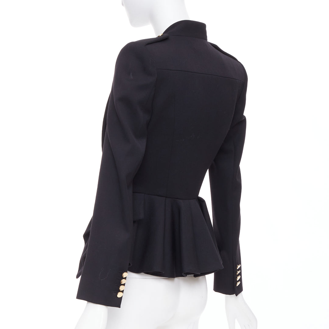 ALEXANDER MCQUEEN 2019 Sarah Burton black wool ruffle peplum blazer IT36 XXS