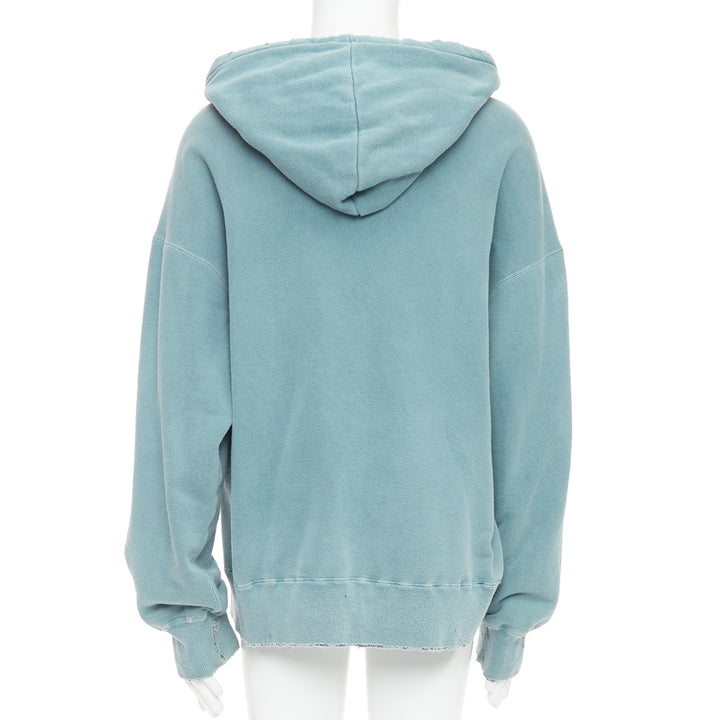 ANCELLM teal blue washed cotton drawstring distressed oversized hoodie JP1 S