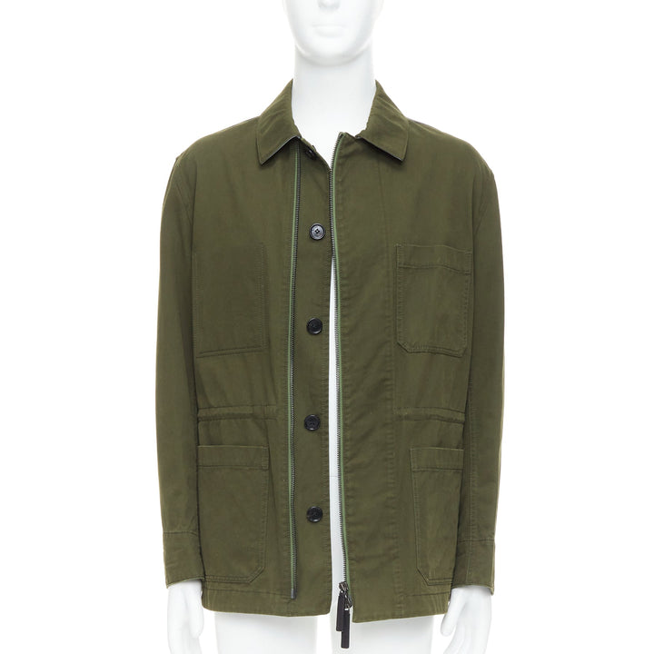 BERLUTI Haider Ackermann Runway green cotton leather back safari coat IT50 L