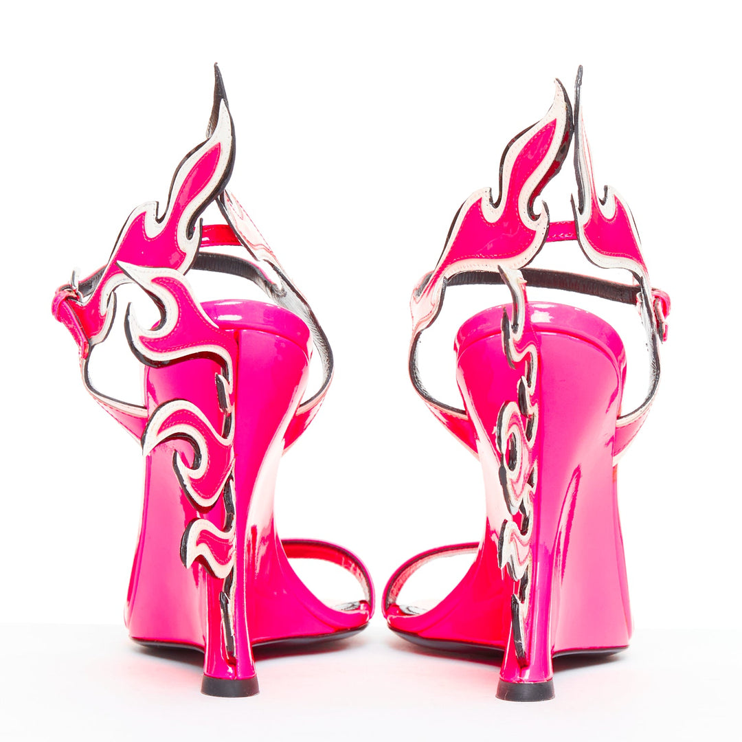 rare PRADA 2018 Flame Wedge neon pink patent Fire heel sandal EU37