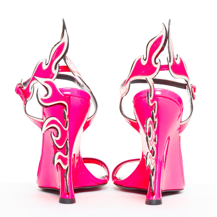 rare PRADA 2018 Flame Wedge neon pink patent Fire heel sandal EU37