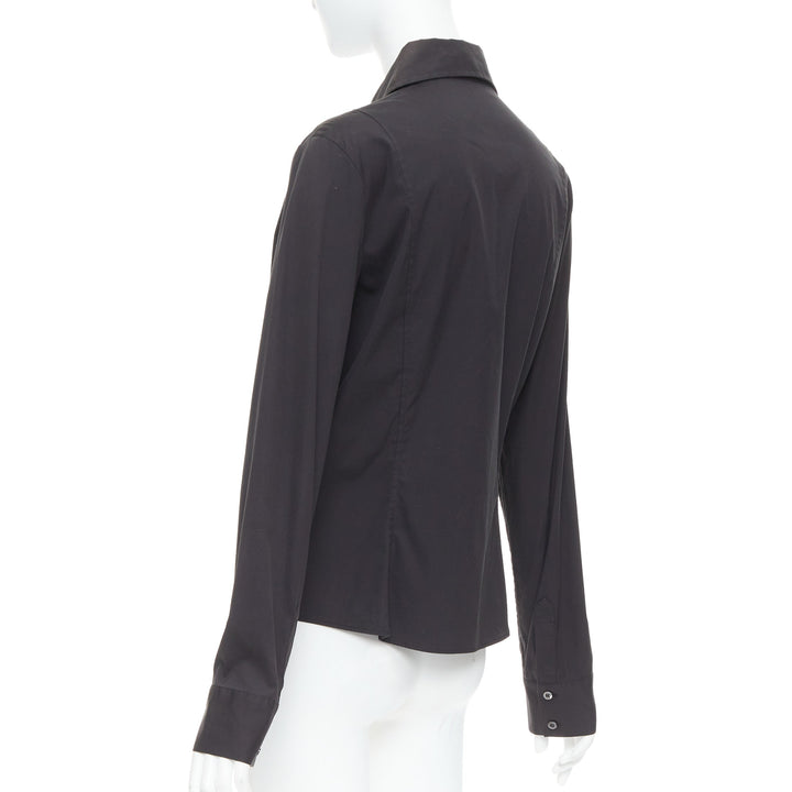 GUCCI Tom Ford 2000 black cotton blend slim fit panelled shirt IT46 XL
