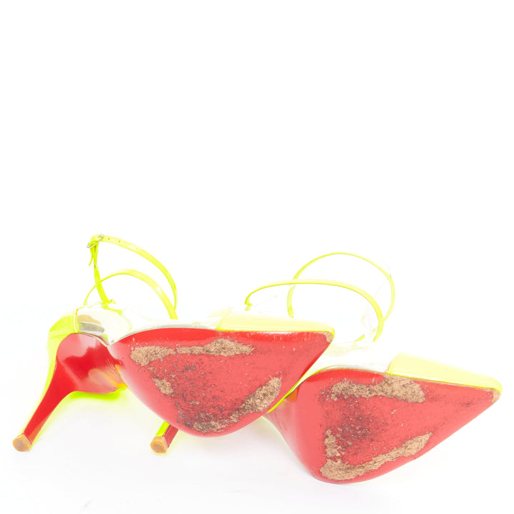CHRISTIAN LOUBOUTIN Un Bout 100 Fluo Chic yellow patent PVC pointy pumps EU37