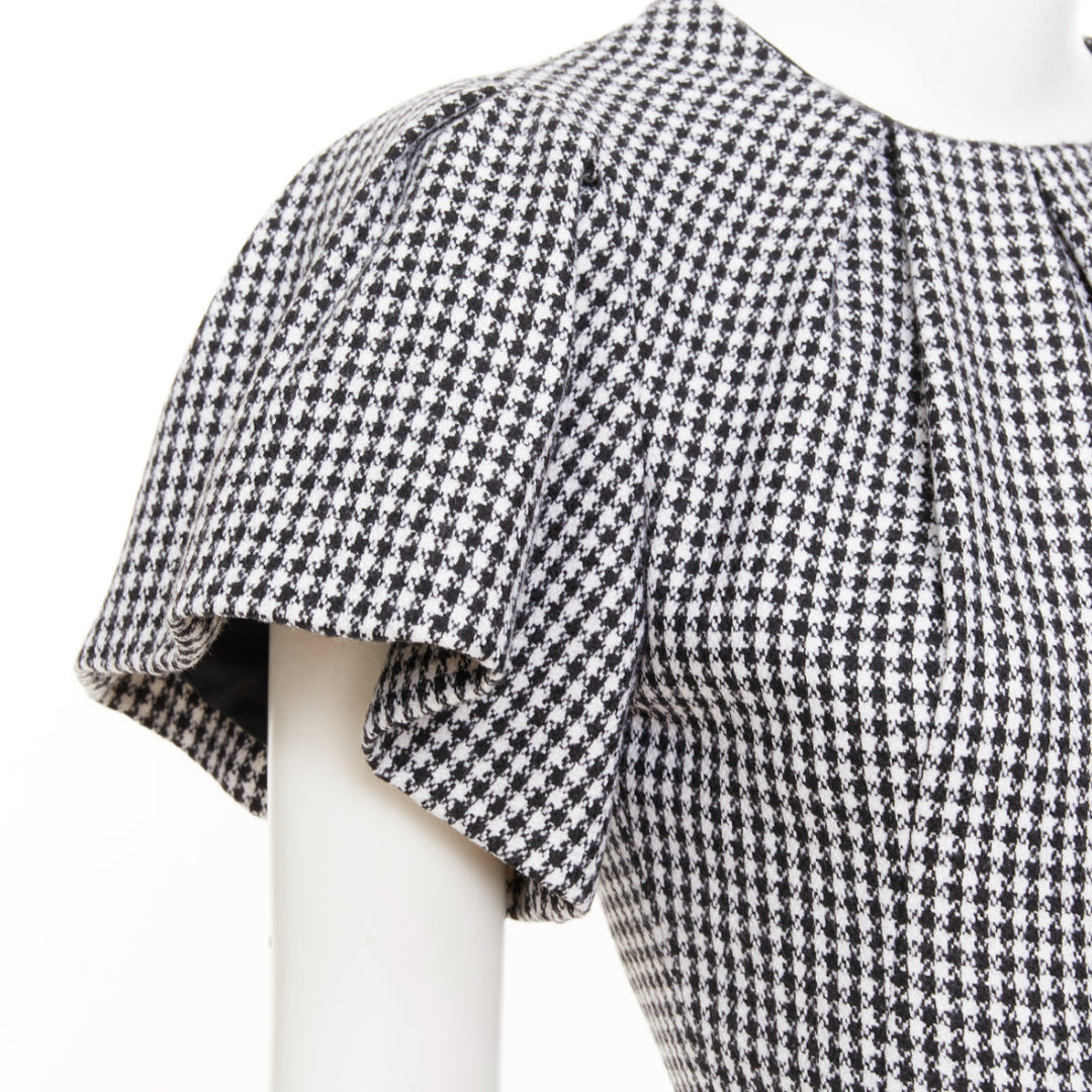 ALEXANDER MCQUEEN houndstooth flounce sleeve pleat check cocktail dress IT36 XXS
