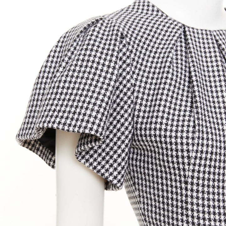 ALEXANDER MCQUEEN houndstooth flounce sleeve pleat check cocktail dress IT36 XXS