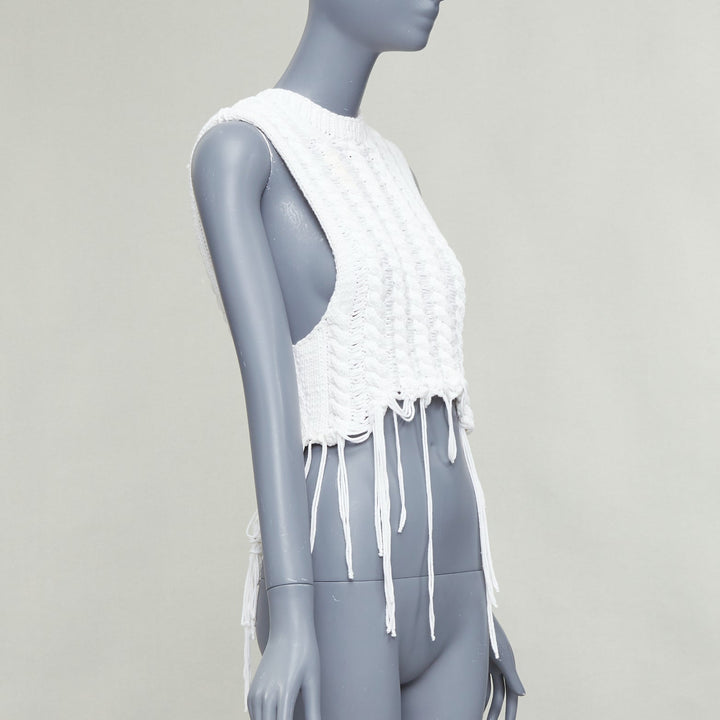 rare ANN DEMEULEMEESTER white heavy knit distressed loops hem vest L