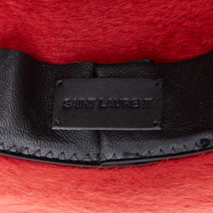 SAINT LAURENT red rabbit felt black grosgrain leather lined fedora hat