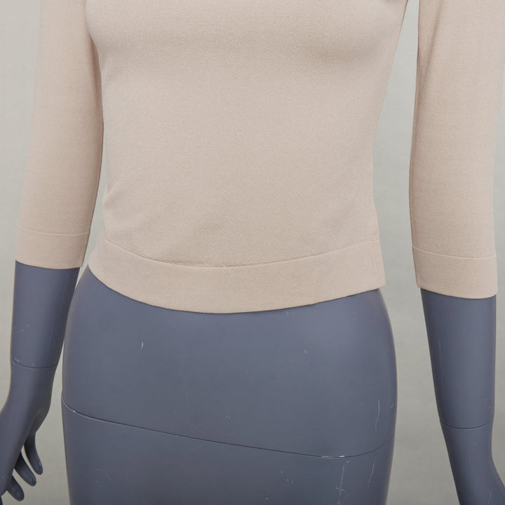 ALAIA light nude viscose blend cropped sleeved bateau neck sweater FR36 S