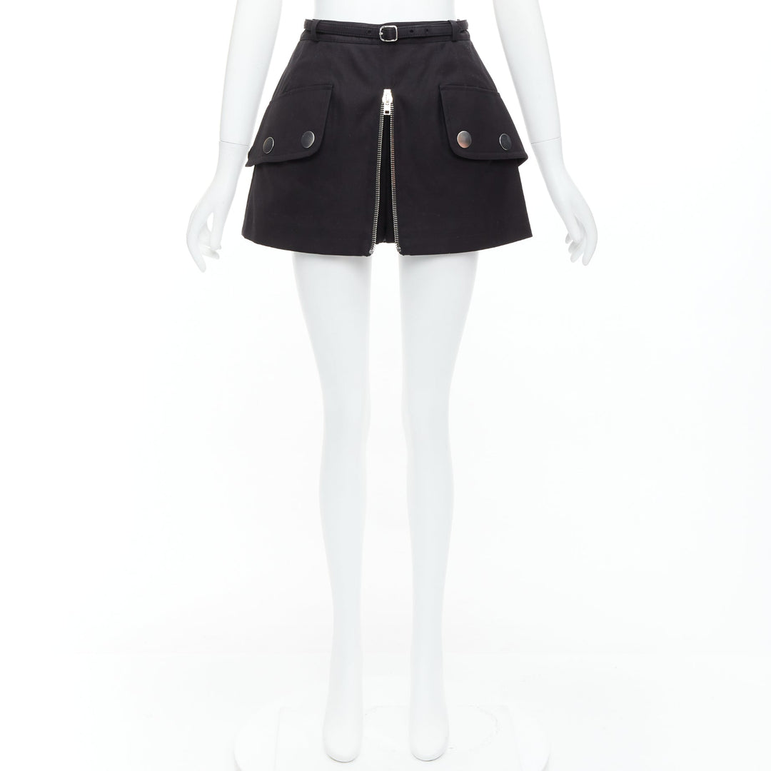 ALEXANDER WANG black silver zip flap utility skort US2 S Sofia Richie