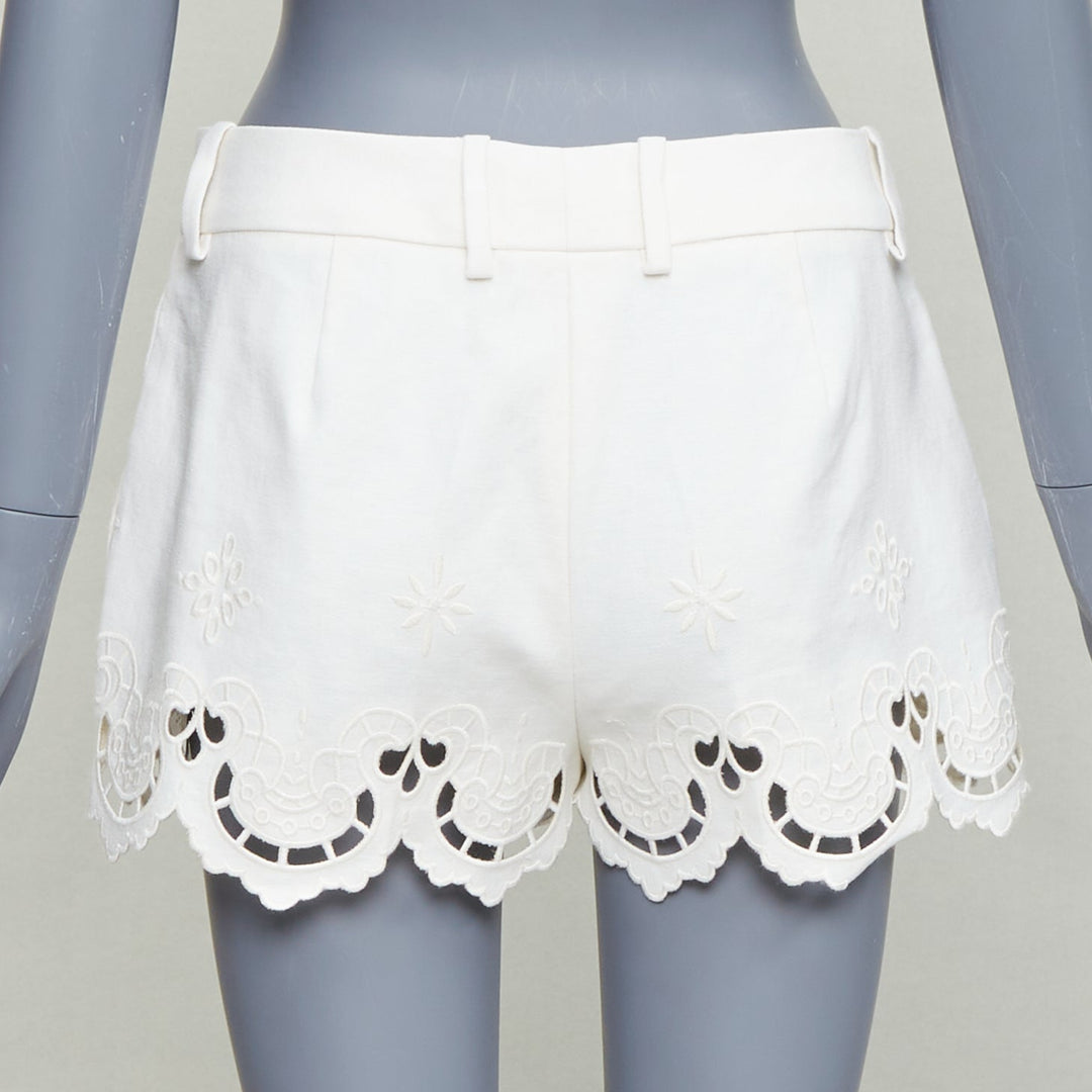 ERMANNO SCERVINO 2020 cotton linen Sangallo embroidery scalloped shorts IT38 XS