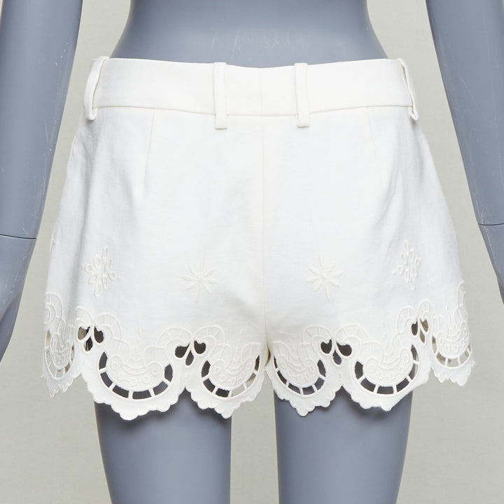 ERMANNO SCERVINO 2020 cotton linen Sangallo embroidery scalloped shorts IT38 XS