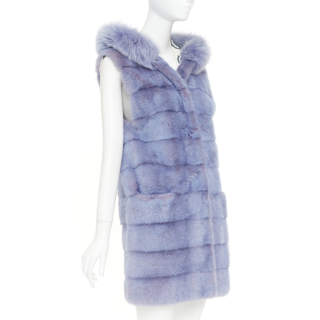 SIMONETTA RAVIZZA blue purple ombre  mink fur hooded vest coat IT42 M