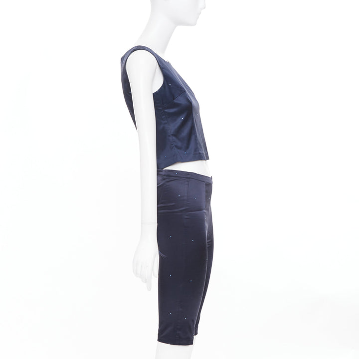 MAX & CO Trends navy blue crystal cotton blend bateau crop top capri set IT40 S