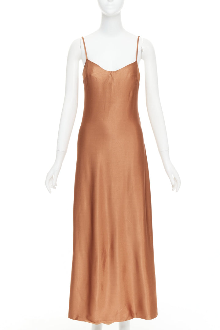 GALVAN Sahara cinnamon brown dipped open back satin dress FR40 M