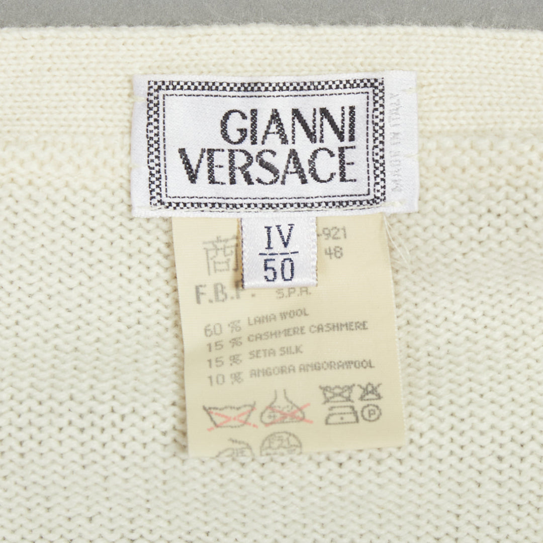 GIANNI VERSACE Vintage yellow green argyle wool cashmere cardigan IT50 L