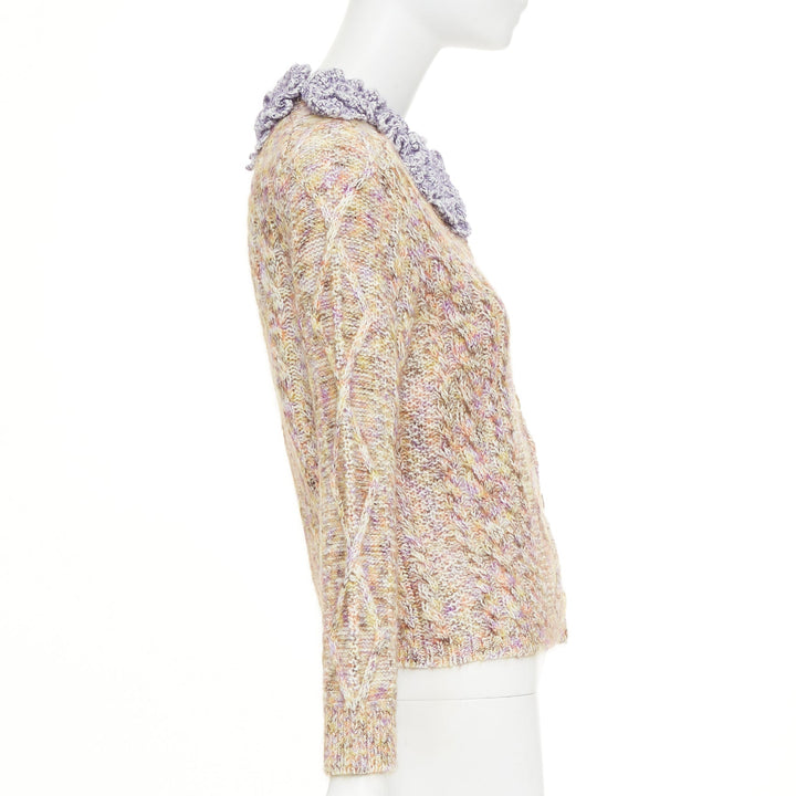 LOUIS VUITTON 2026 Knitted Flower Collar cable multicolor mix knit cardigan XS