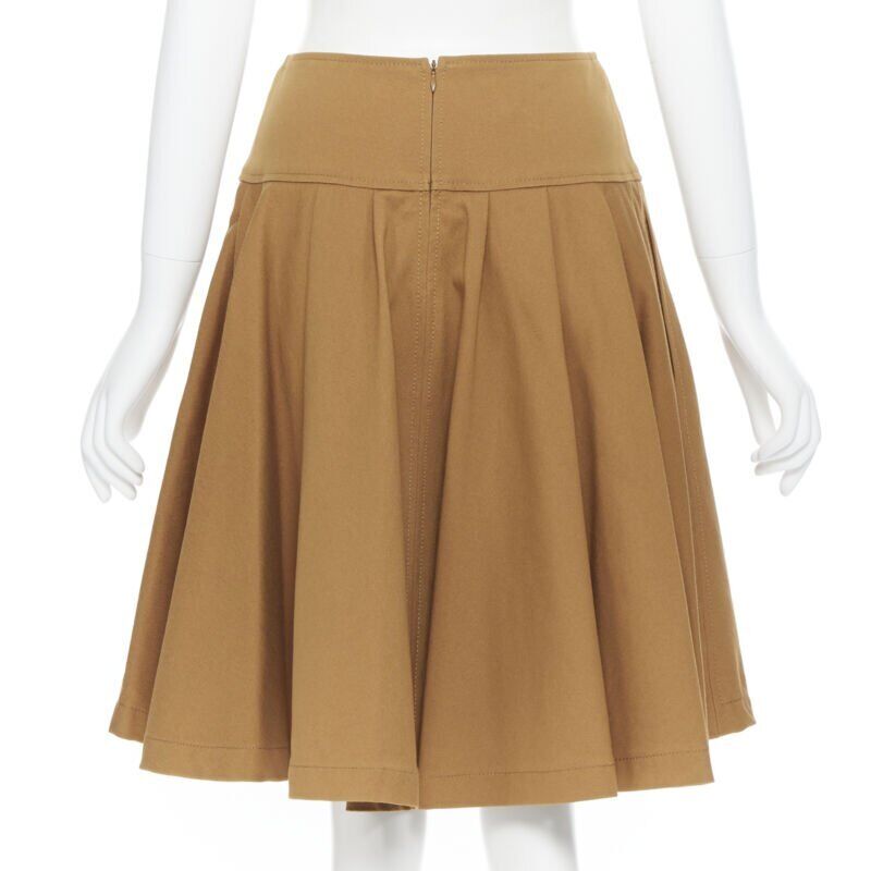 OSCAR DE LA RENTA tan brown nylon cotton flared knee length skirt US0 25"