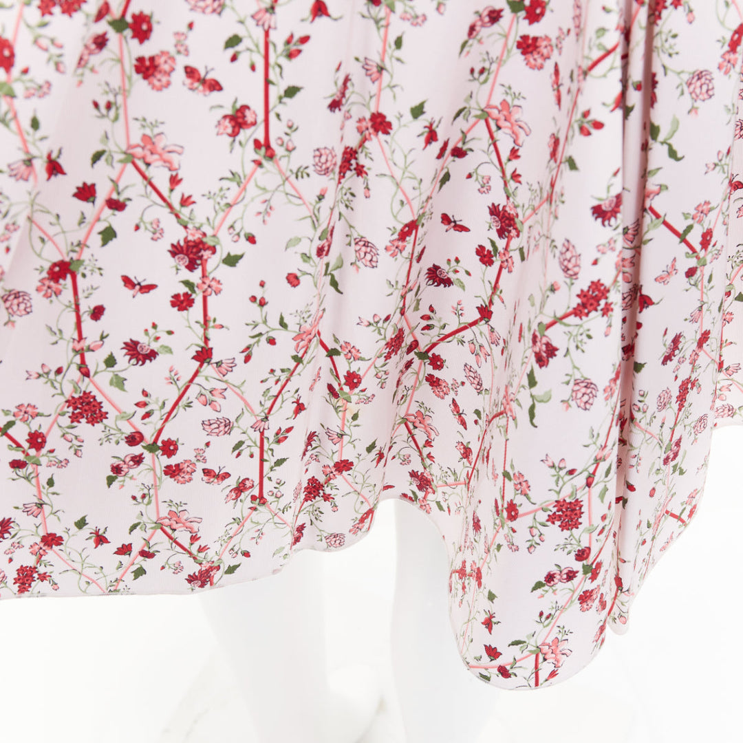 GIAMBATTISTA VALLI  white green nylon silk floral print ribbon belt dress IT42 M