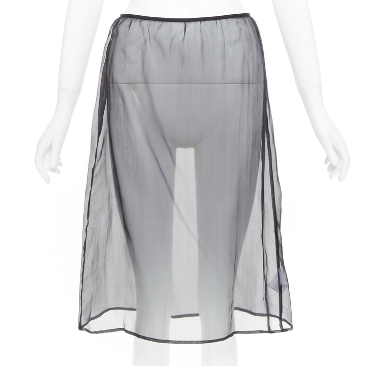 DRIES VAN NOTEN black 100% silk sheer high waist knee skirt FR36 S