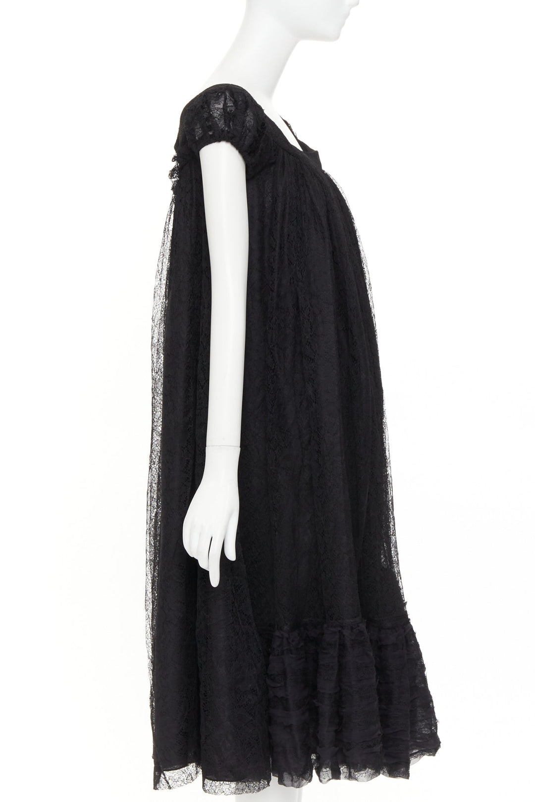 YVES SAINT LAURENT 2007 Vintage black sheer lace gathered tiered dress IT40 S