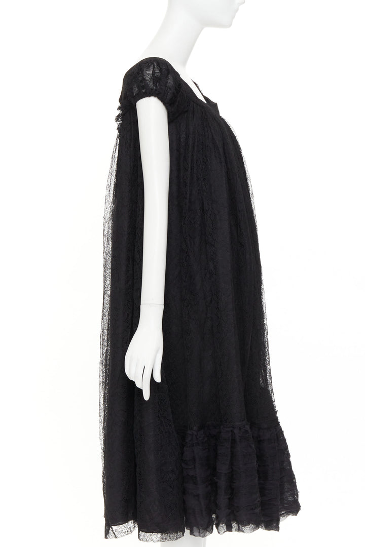 YVES SAINT LAURENT 2007 Vintage black sheer lace gathered tiered dress IT40 S