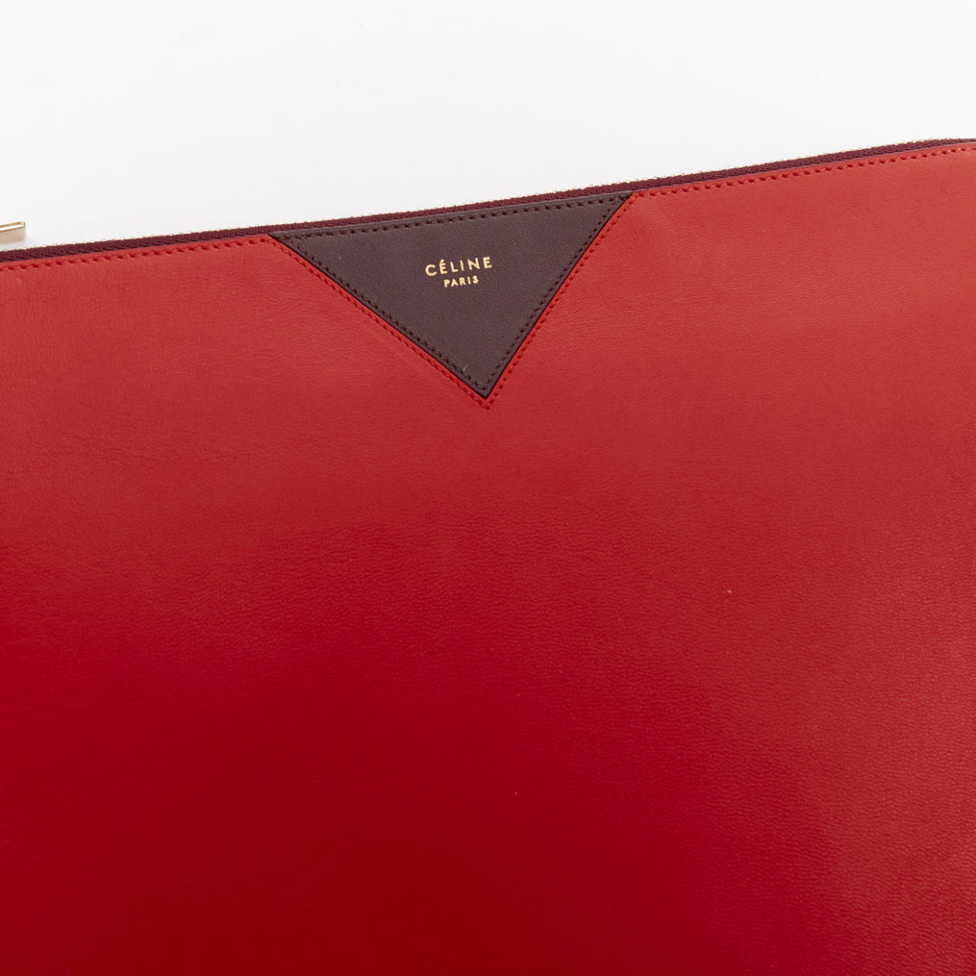 OLD CELINE Phoebe Philo red brown leather bicolour top zip pouch clutch bag