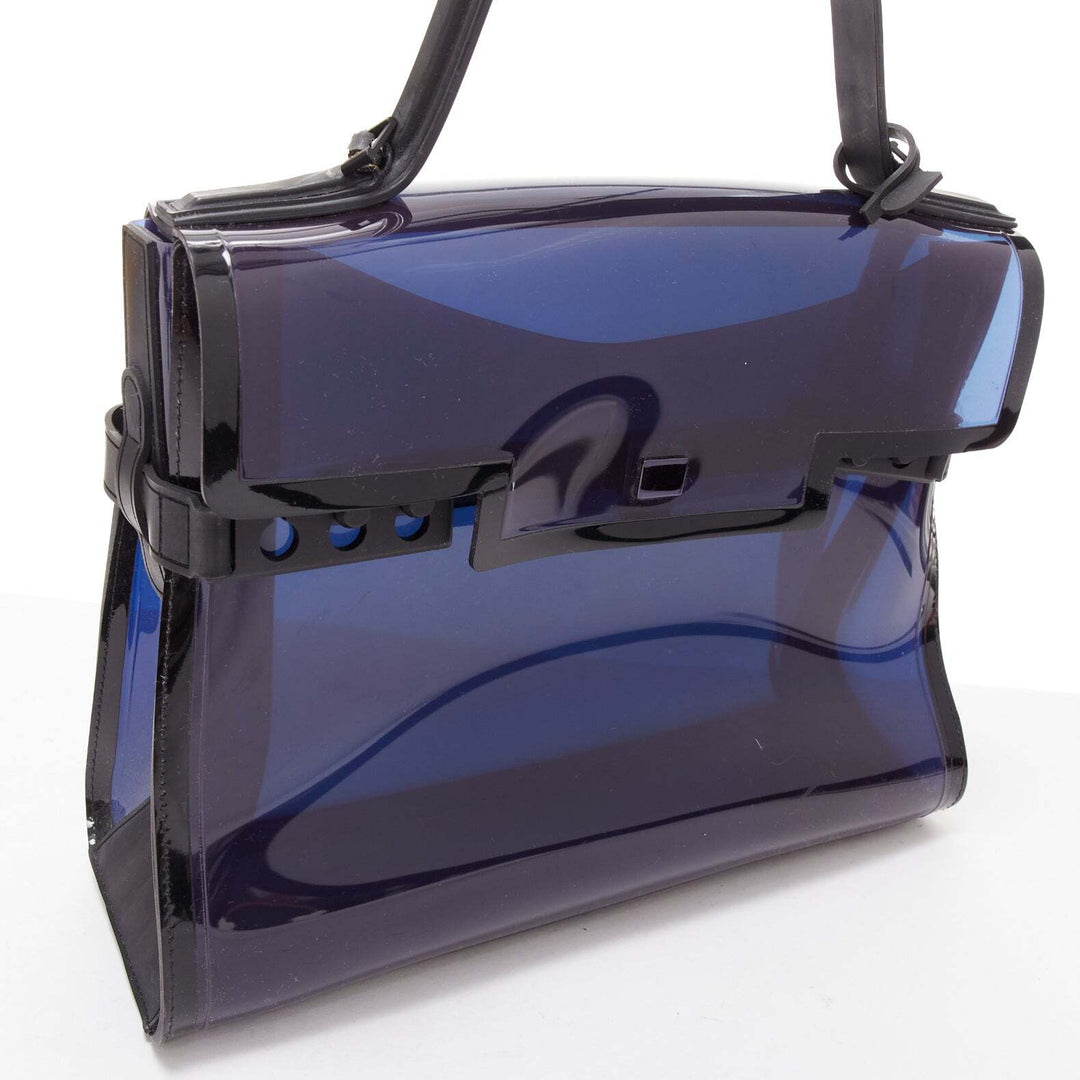 DELVAUX PVC Tempete Dark Night Bleu De Prusse navy flap satchel bag