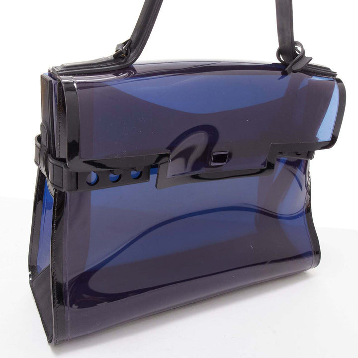 DELVAUX PVC Tempete Dark Night Bleu De Prusse navy flap satchel bag