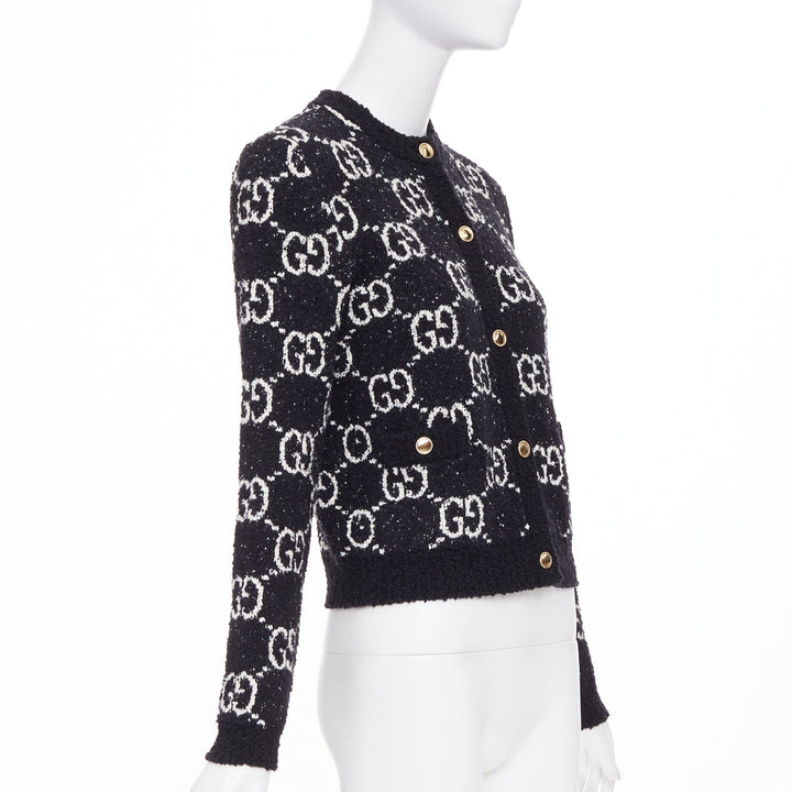 GUCCI GG Supreme Jacquard Cardigan black white gold button jacket XS