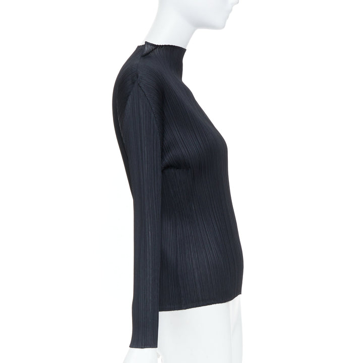 ISSEY MIYAKE Pleats Please black plisse angular mock neck top JP3 L